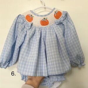Blue Checkered Baby Dress with Orange Embroidery